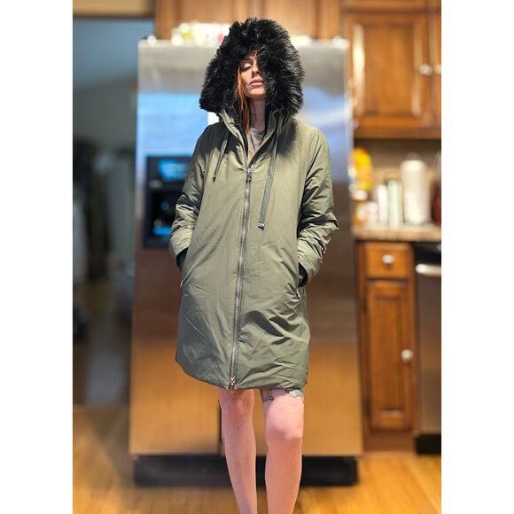Zara Outerwear Military Green Fur Hooded Parka Size Womens Medium VGUC - Picture 1 of 6